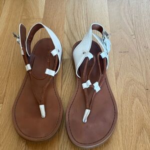 Women's White and Brown Sandals